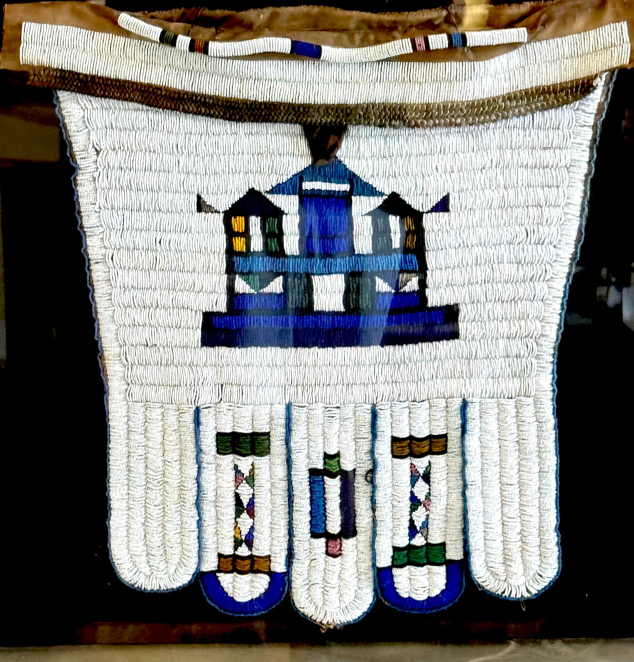 Native American Framed Mid-20th C. Lakota (Sioux)  Beaded Saddle Bag Panel, Museum Mounted For Sale