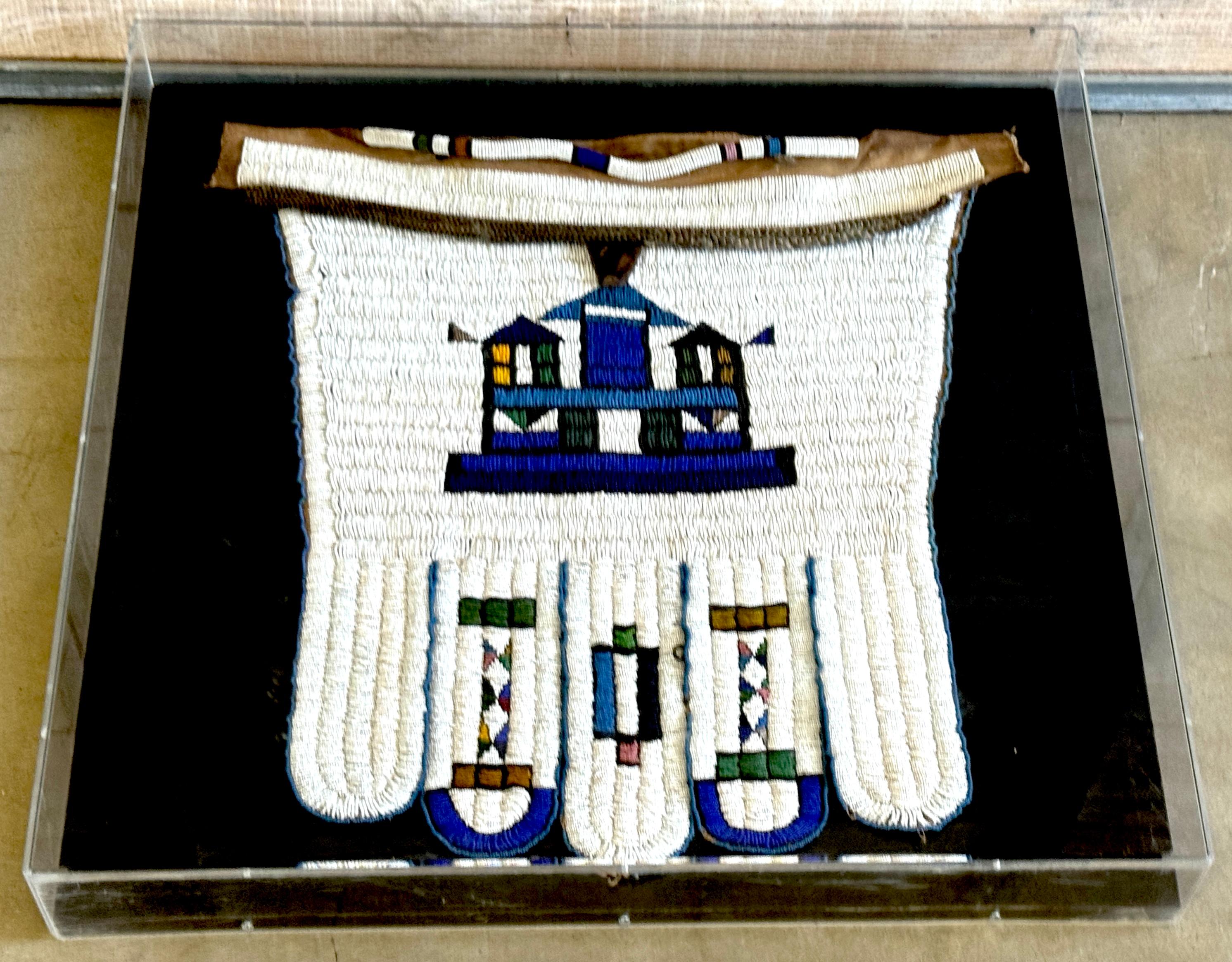 American Framed Mid-20th C. Lakota (Sioux)  Beaded Saddle Bag Panel, Museum Mounted For Sale