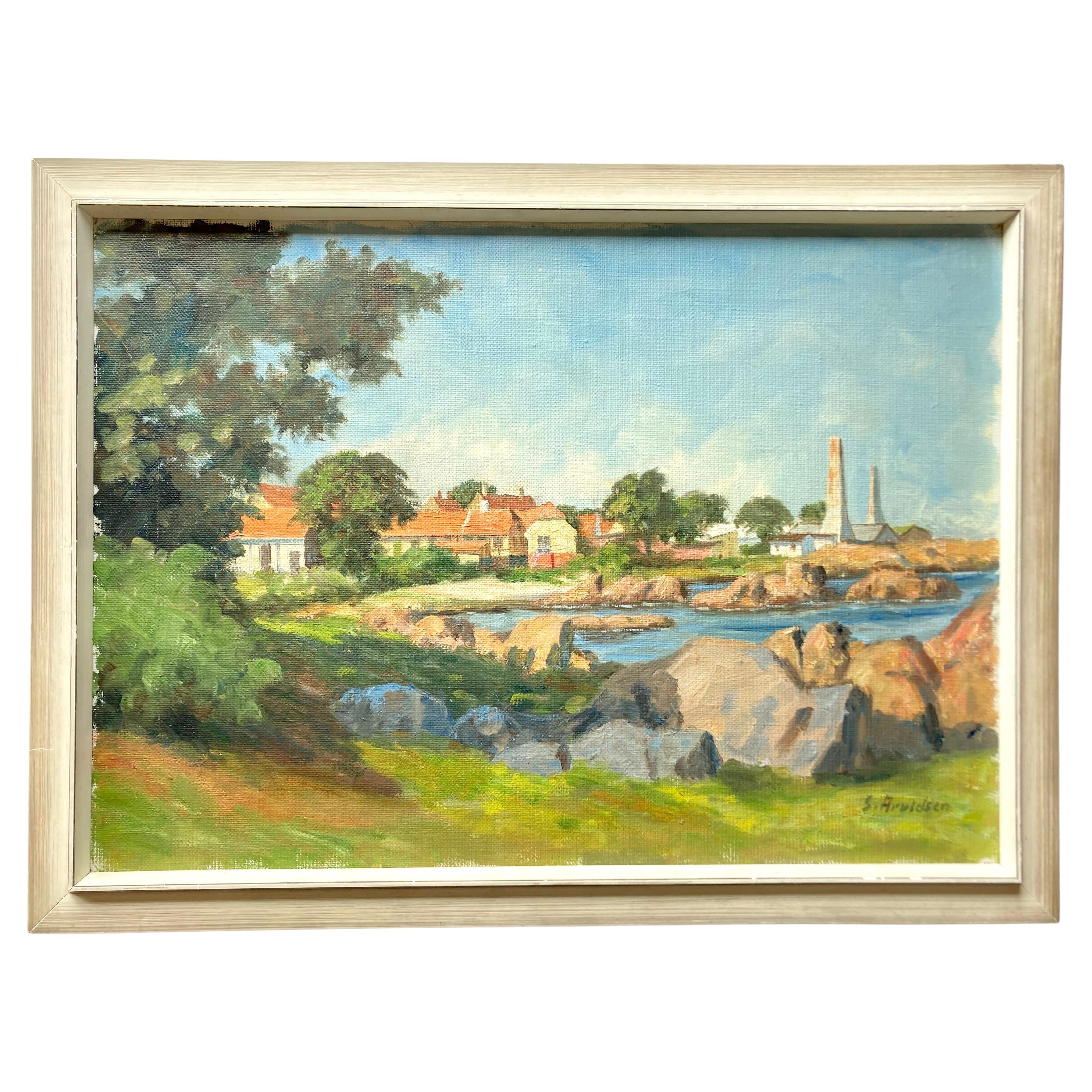 Framed Mid-Century Danish Oil Painting on Cardboard by Svend Aage Arvidsen