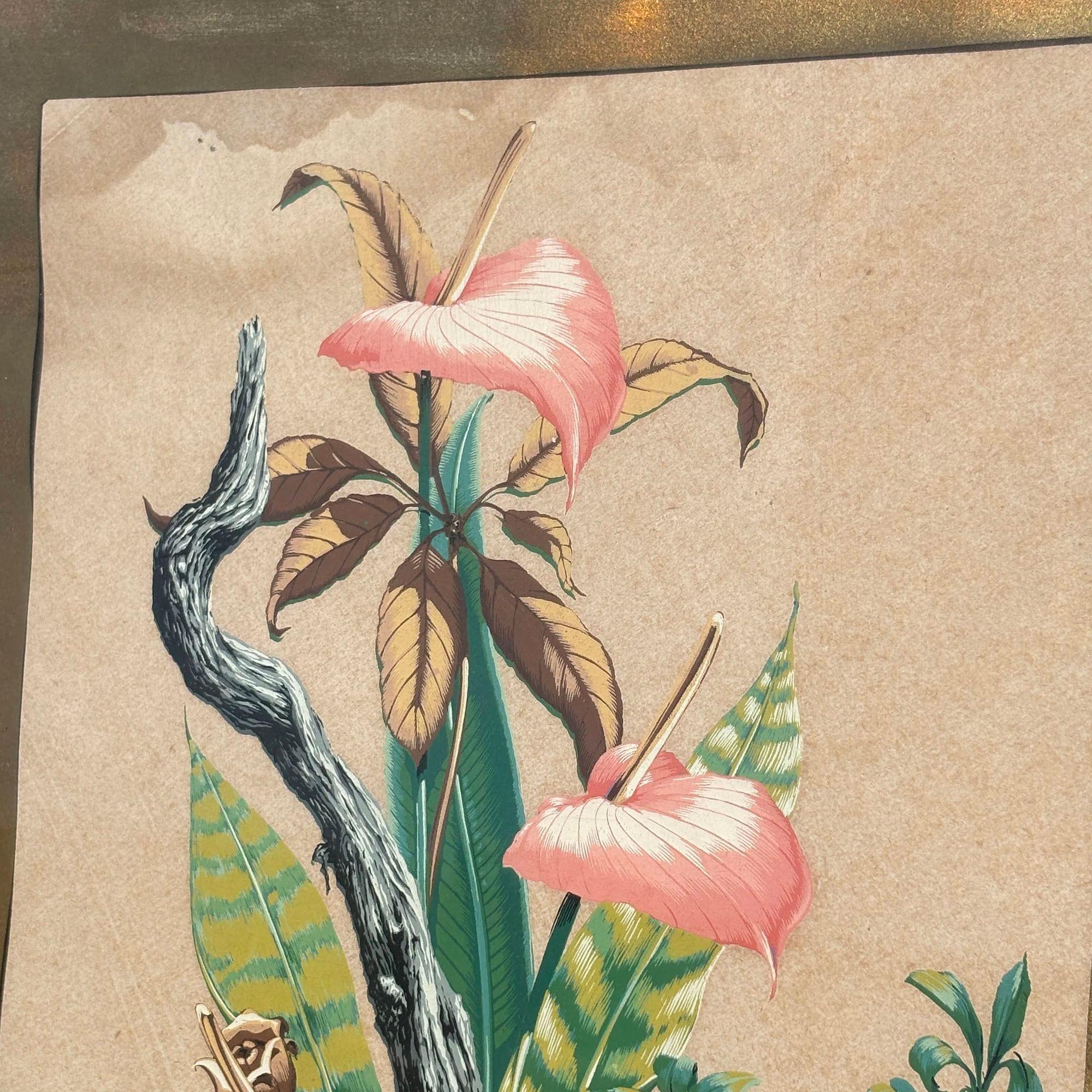 Stampa acquerello con cornice di Bunell ispirata ai fiori asiatici di metà secolo In condizioni discrete in vendita a Van Nuys, CA