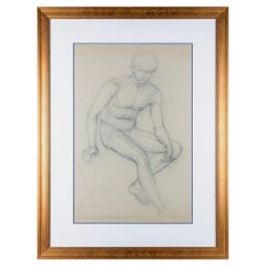 Framed Mid-Century French Nude Charcoal Sketch Framed Mid-Century French Nude Charcoal Sketch