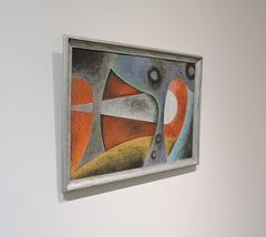 Framed Mid Century Modern Abstract Landscape Pastel Painting, Klee, Miro Style