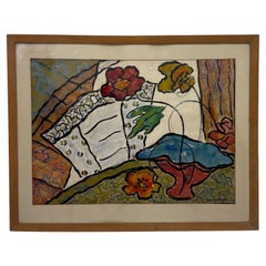 Framed Mid-century modern expressive still life -signed