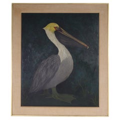 Framed Mid Century Oil Painting of a Pelican