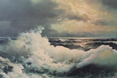 Framed Mid Century Vintage Seascape Print Wall Decor Large 41 by 29