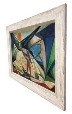 Framed Midcentury Abstract Female Nude On Canvas