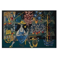 Framed Midcentury Tapestry by Robert Debieve Inspired by Cubism