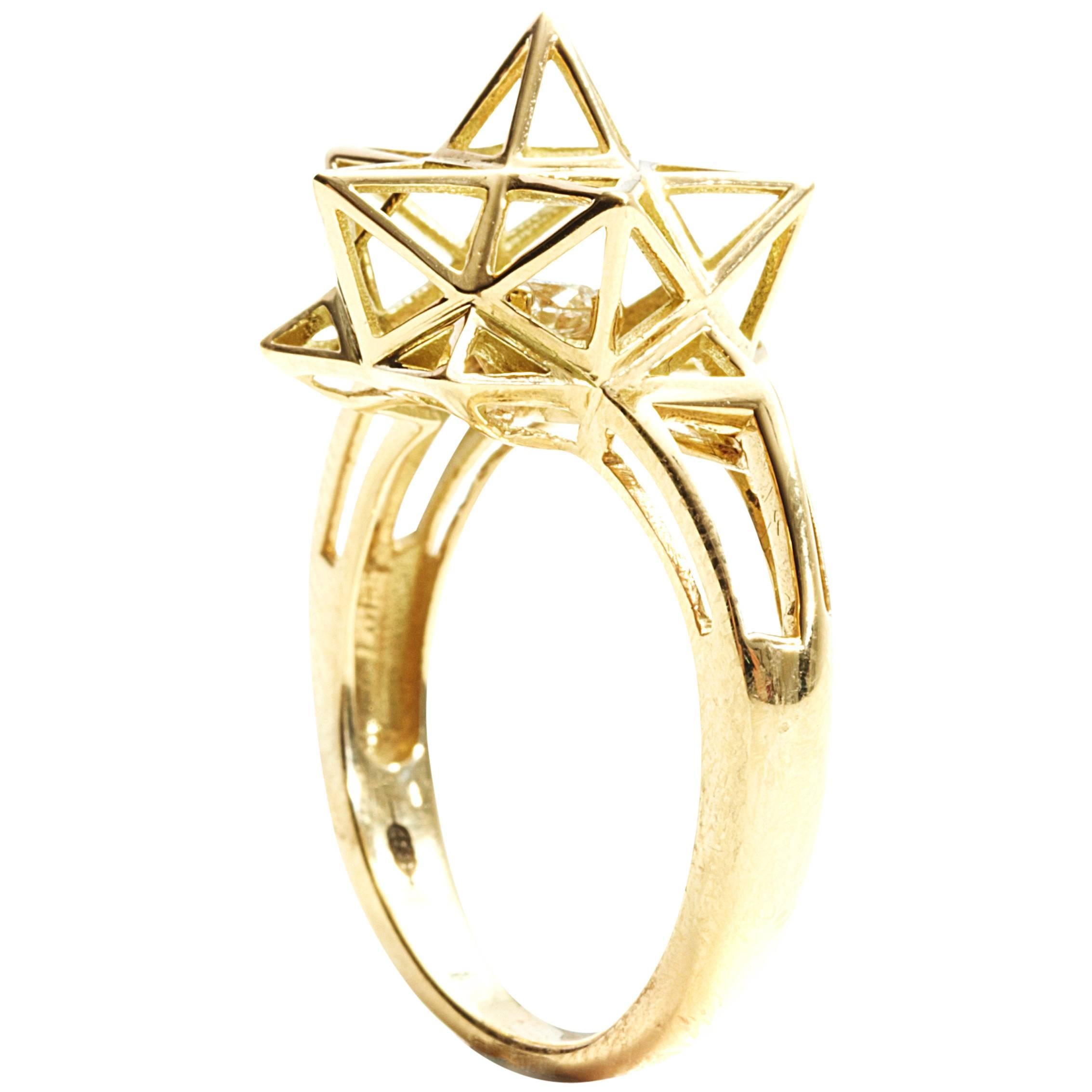 Modern Framed Mini Diamond 18 Karat Gold Ring For Sale