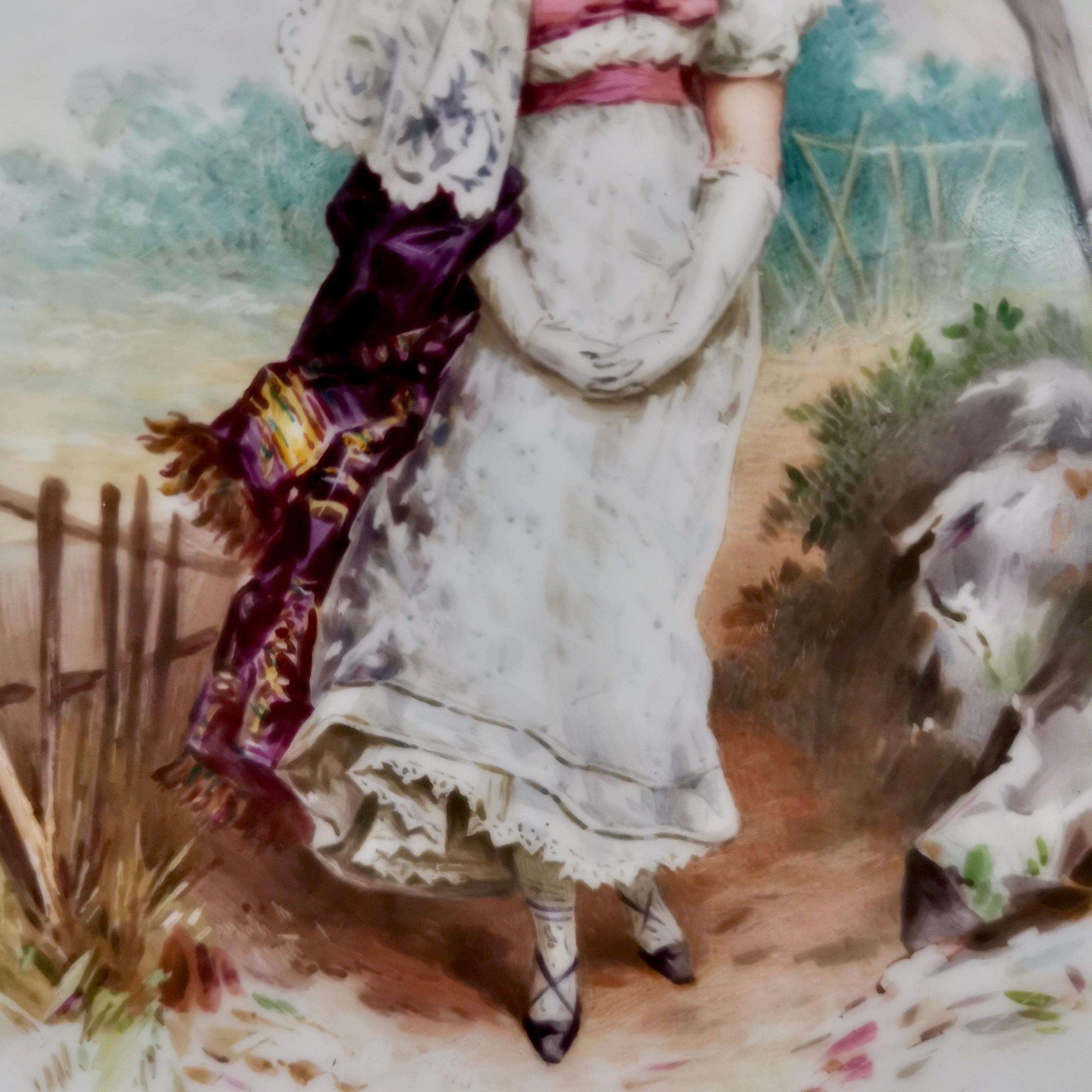 Hand-Painted Framed Minton Cabinet Plate, Italianate Gilt, Girl in Fields, A.Boullemier, 1882