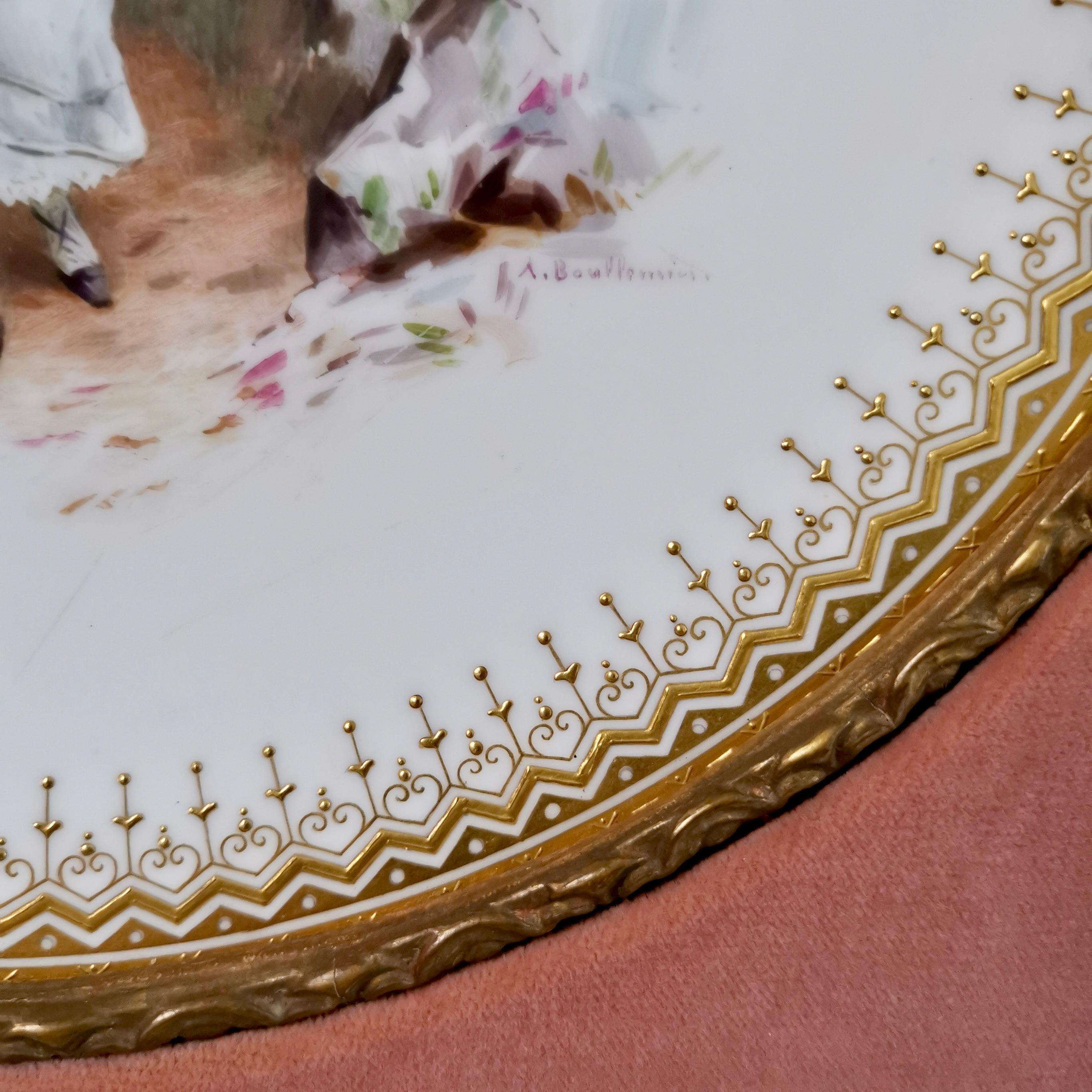 Late 19th Century Framed Minton Cabinet Plate, Italianate Gilt, Girl in Fields, A.Boullemier, 1882