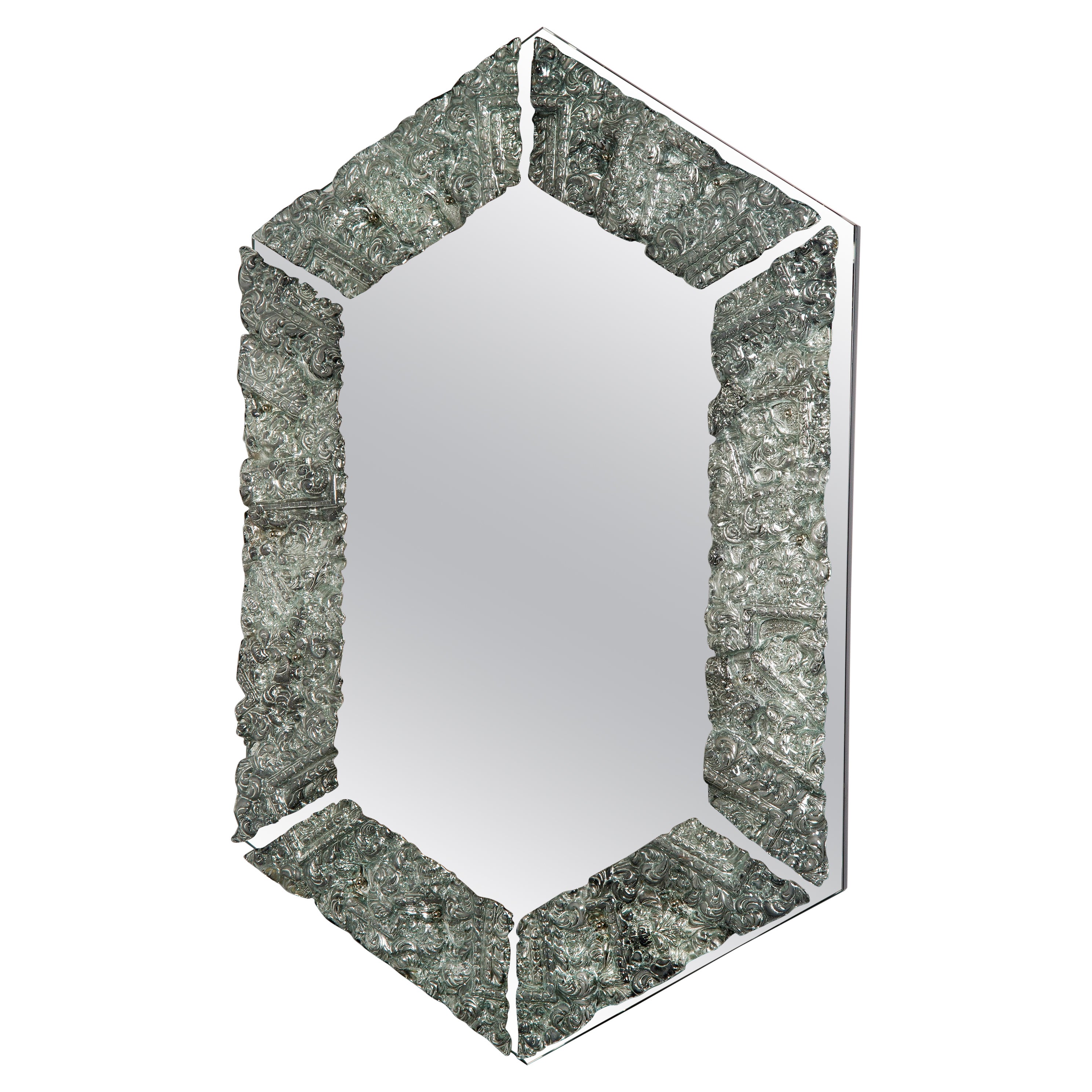 Framed Mirror, a Silver Ornate Handcrafted Fused Glass Mirror by Brett Manley