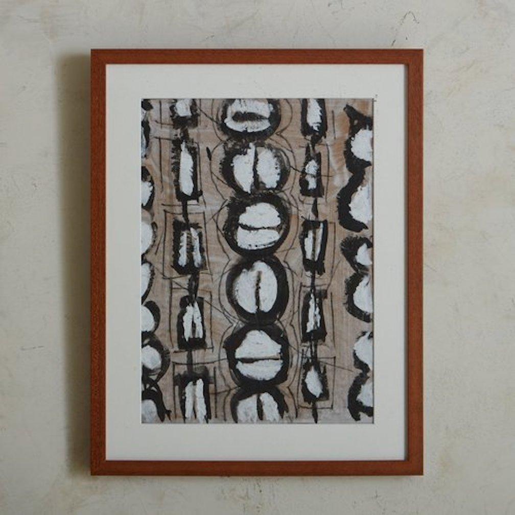 A contemporary abstract mixed media painting on paper by Italian artist Giancarlo Mustich. This piece was professionally framed in a warm wood frame with a white mat. Unsigned. Sourced in Italy.

We have several other works by Mustich