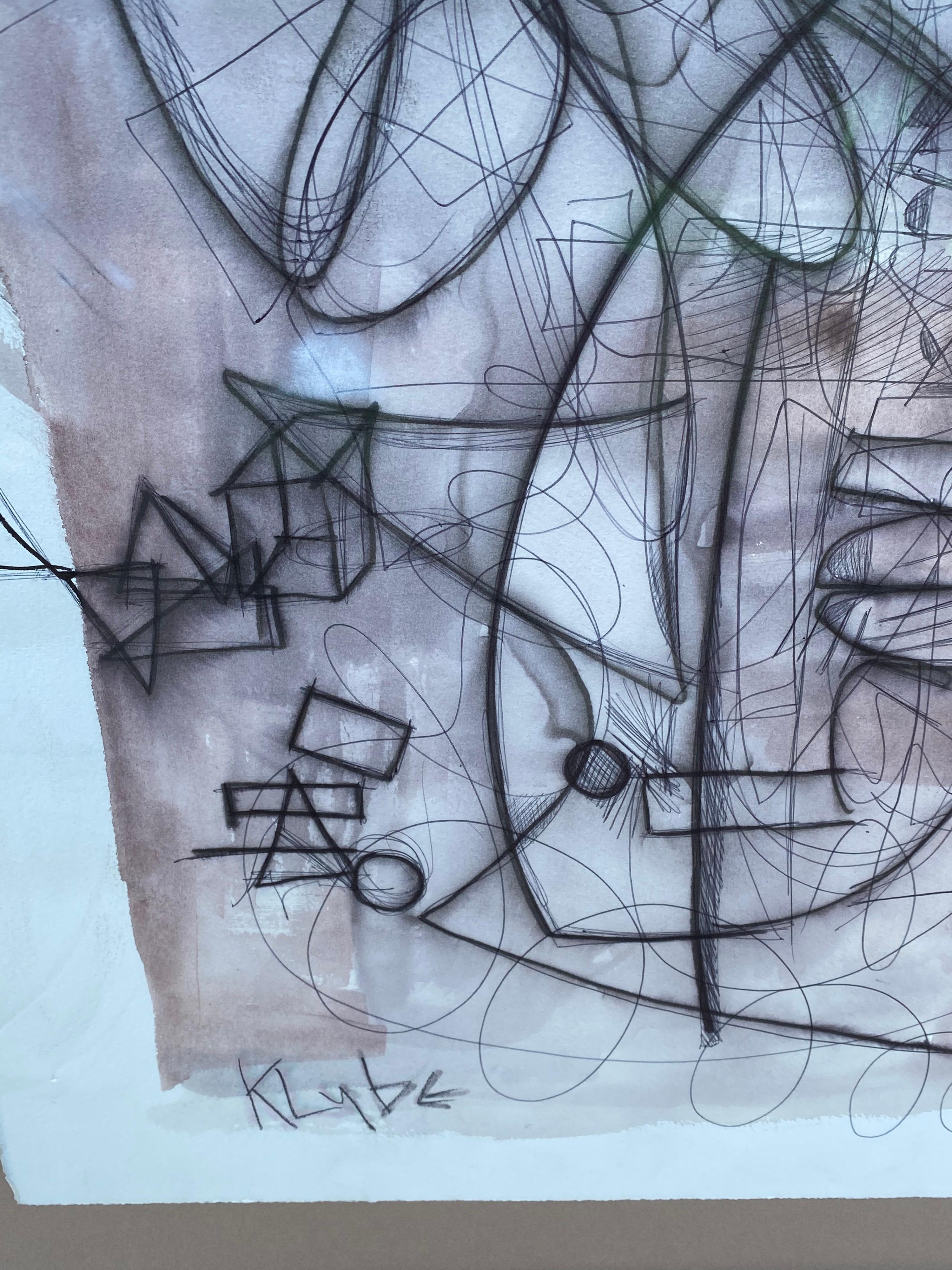 Moderne Abstrait sur papier encadré en technique mixte de l'artiste texan Karl Lubbering en vente