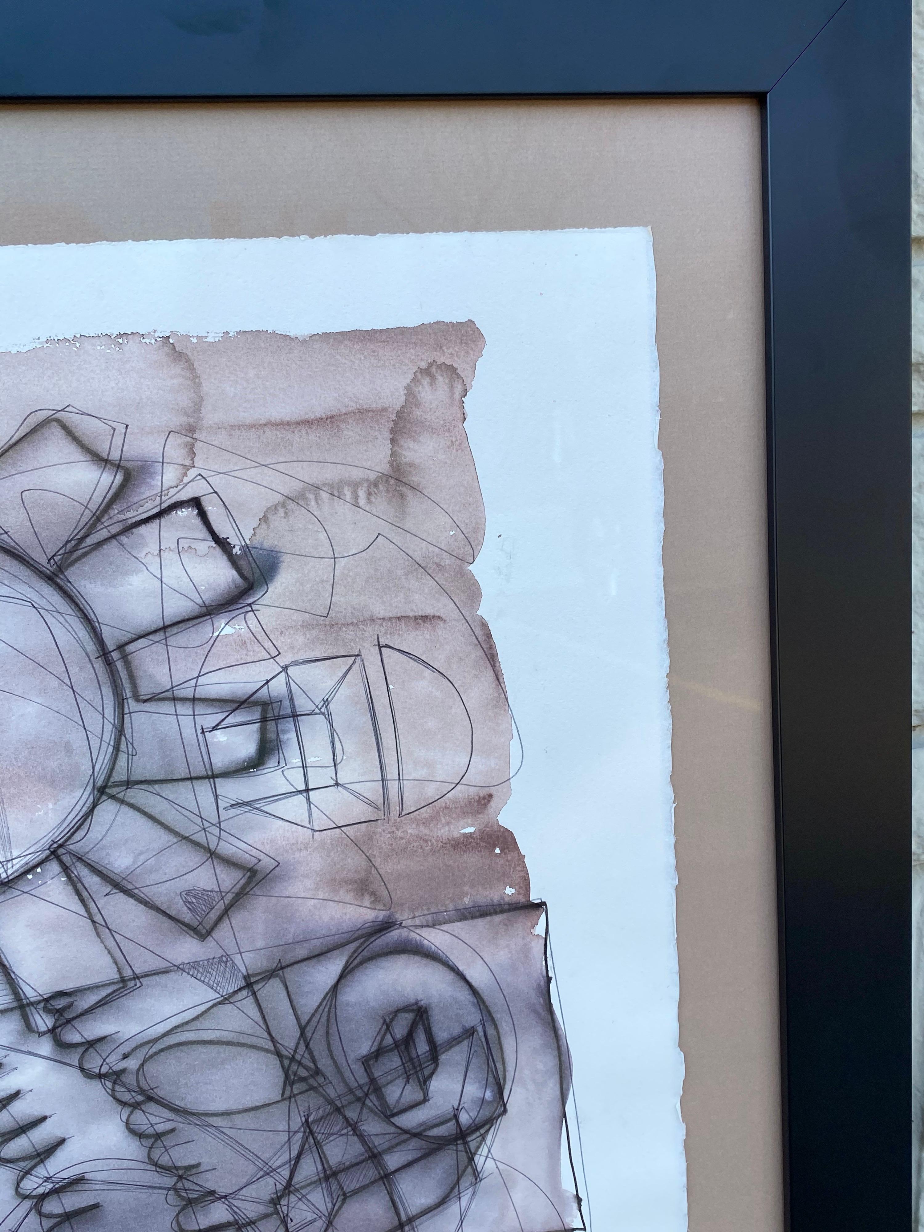 Américain Abstrait sur papier encadré en technique mixte de l'artiste texan Karl Lubbering en vente