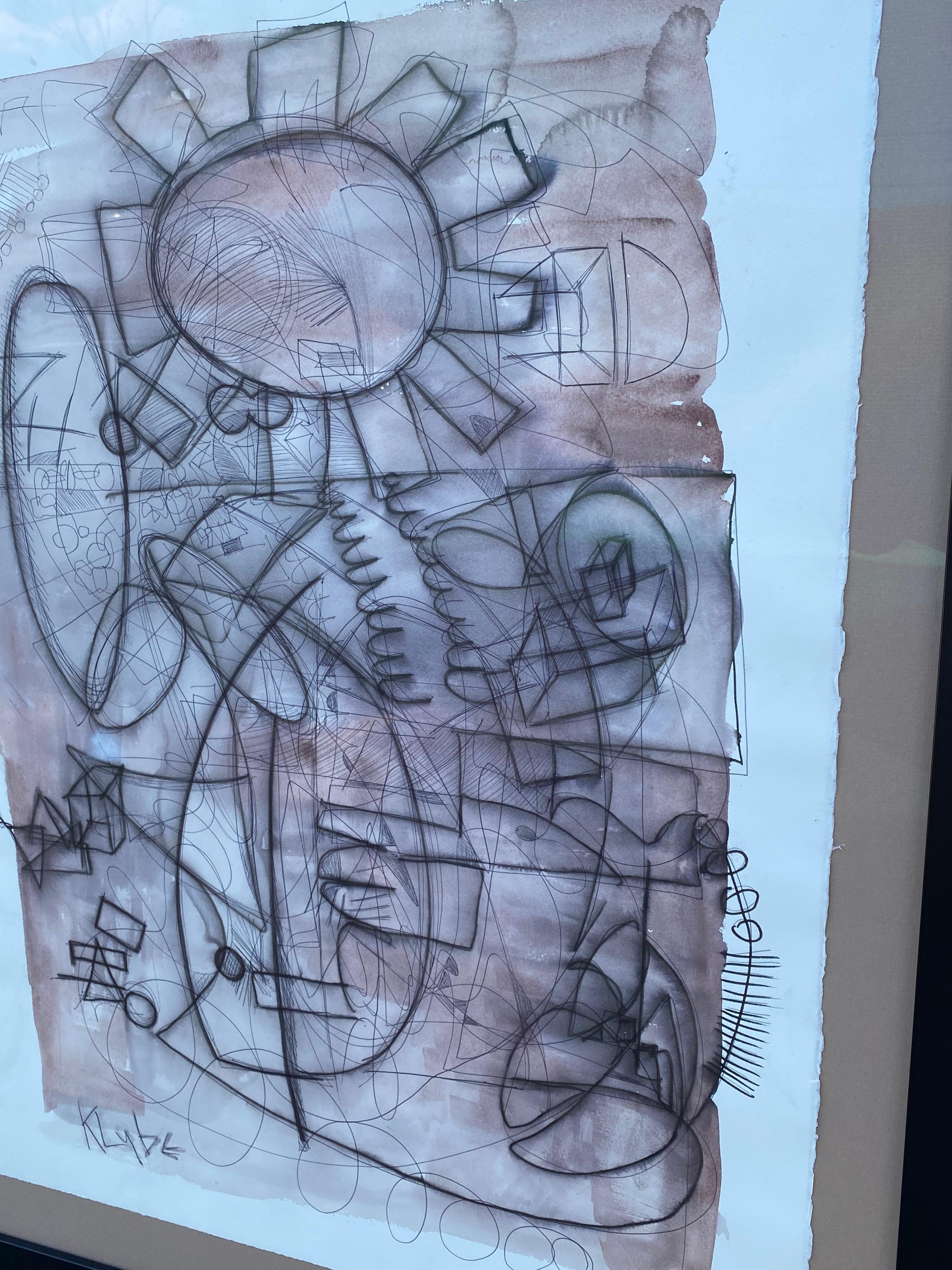 Abstrait sur papier encadré en technique mixte de l'artiste texan Karl Lubbering Neuf - En vente à San Antonio, TX