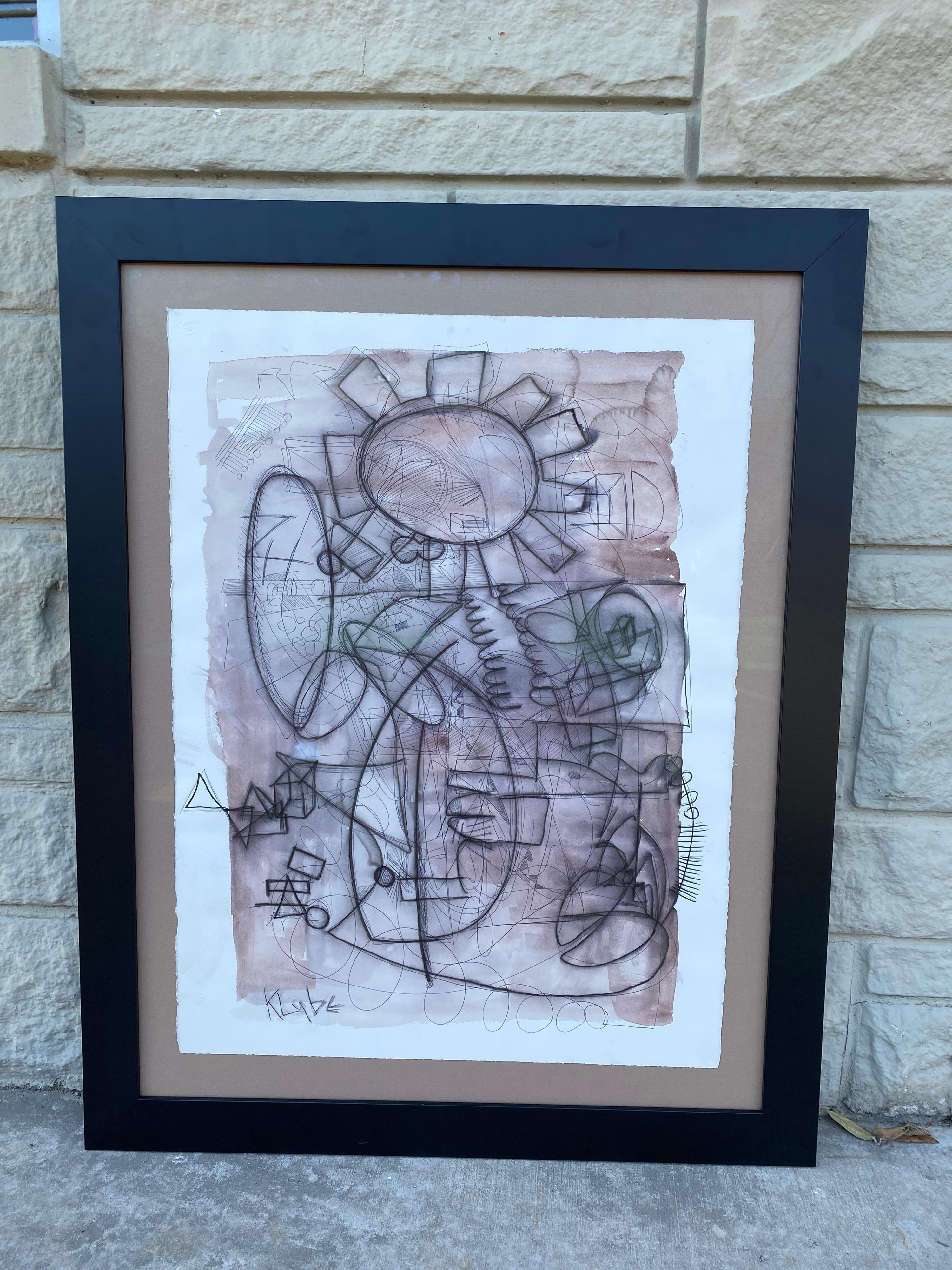 Framed Mixed Media Abstract on Paper by Texas Artist Karl Lubbering For Sale 1