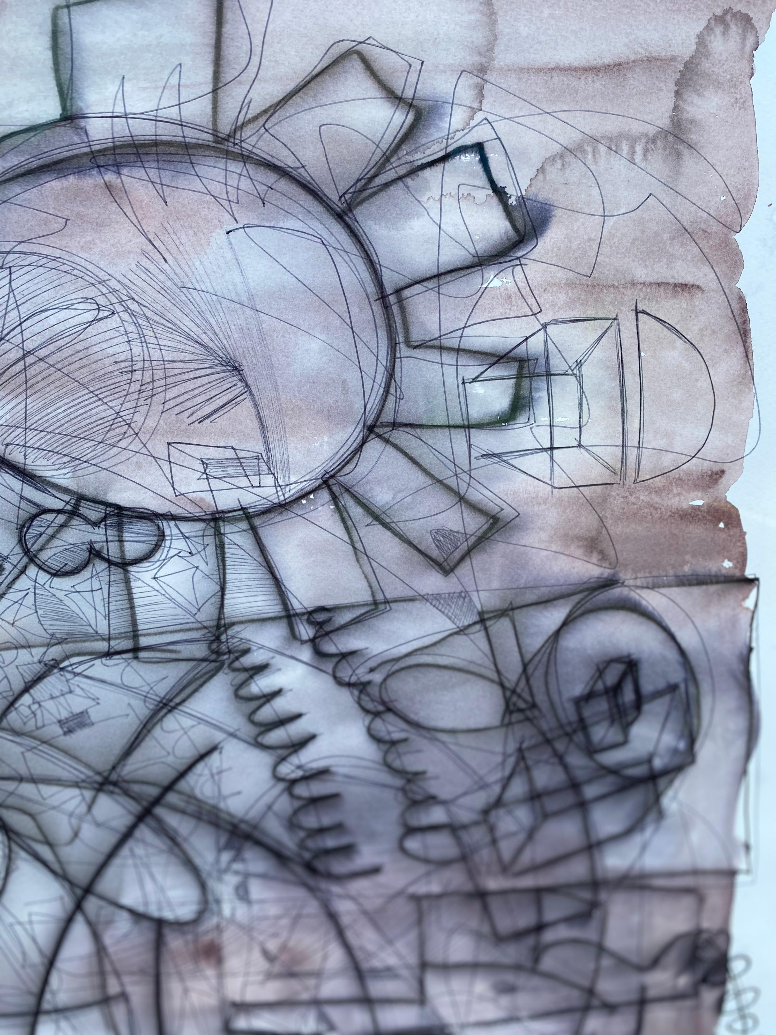 Gerahmte abstrakte Mischtechnik auf Papier des texanischen Künstlers Karl Lubbering im Angebot 2