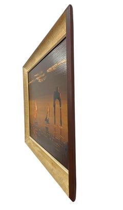 Gerahmt Modern Coastal Segelboot Landschaft Gemälde Signiert "Linda"