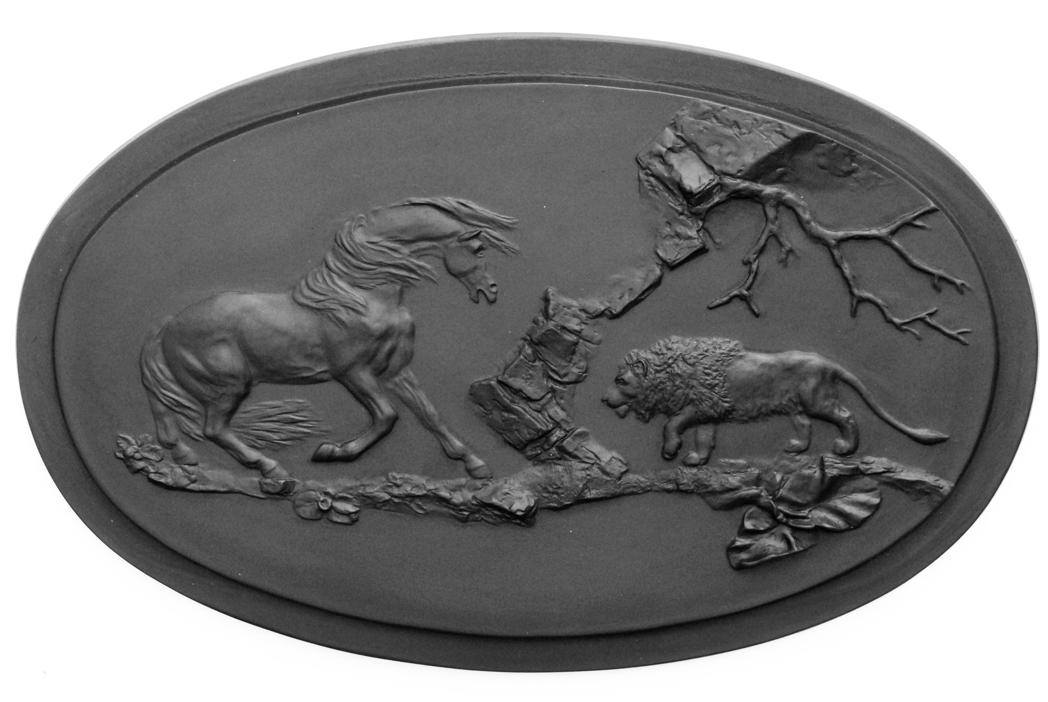 Gerahmter moderner Wedgwood Basalt-Steinguttisch aus Steingut nach Stubbs, gefrästes Pferd im Angebot 4