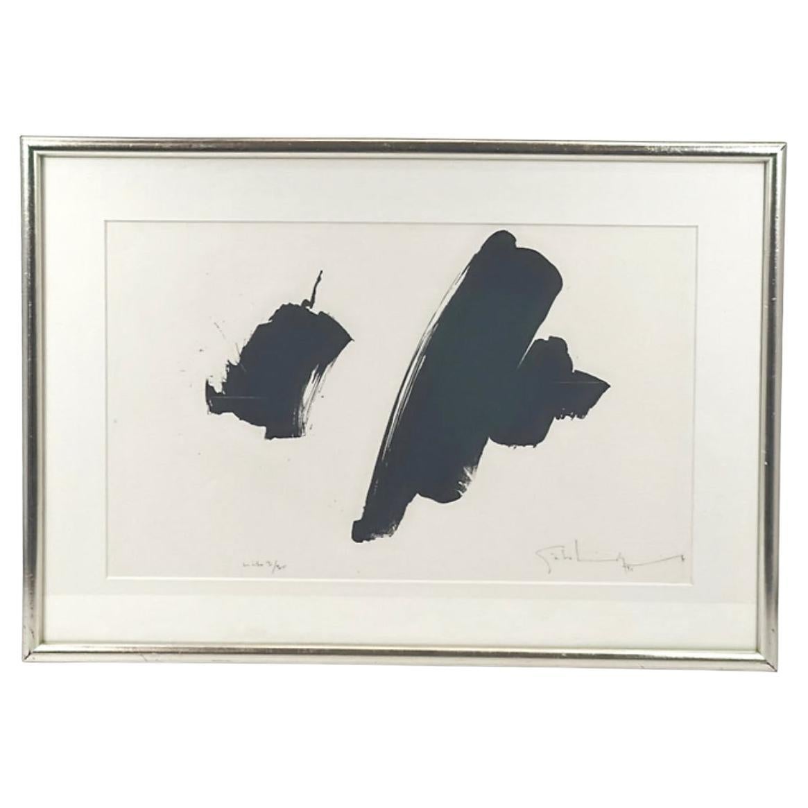 Framed Monochrome Lithograph By Gösta Lindqvist, Signed, Numbered 3/30 For Sale