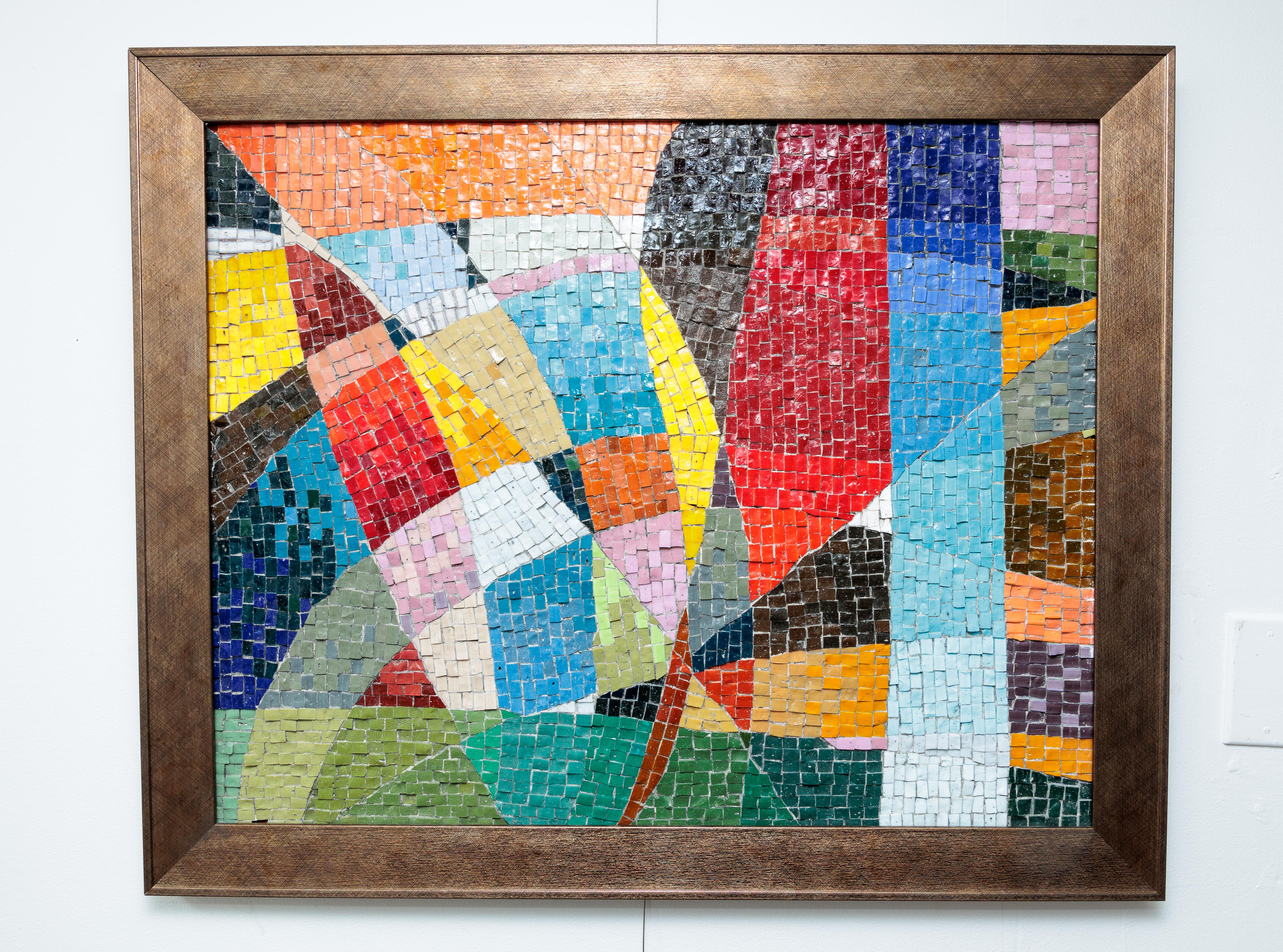 Mosaico molto colorato fatto a mano con cornice da parete.