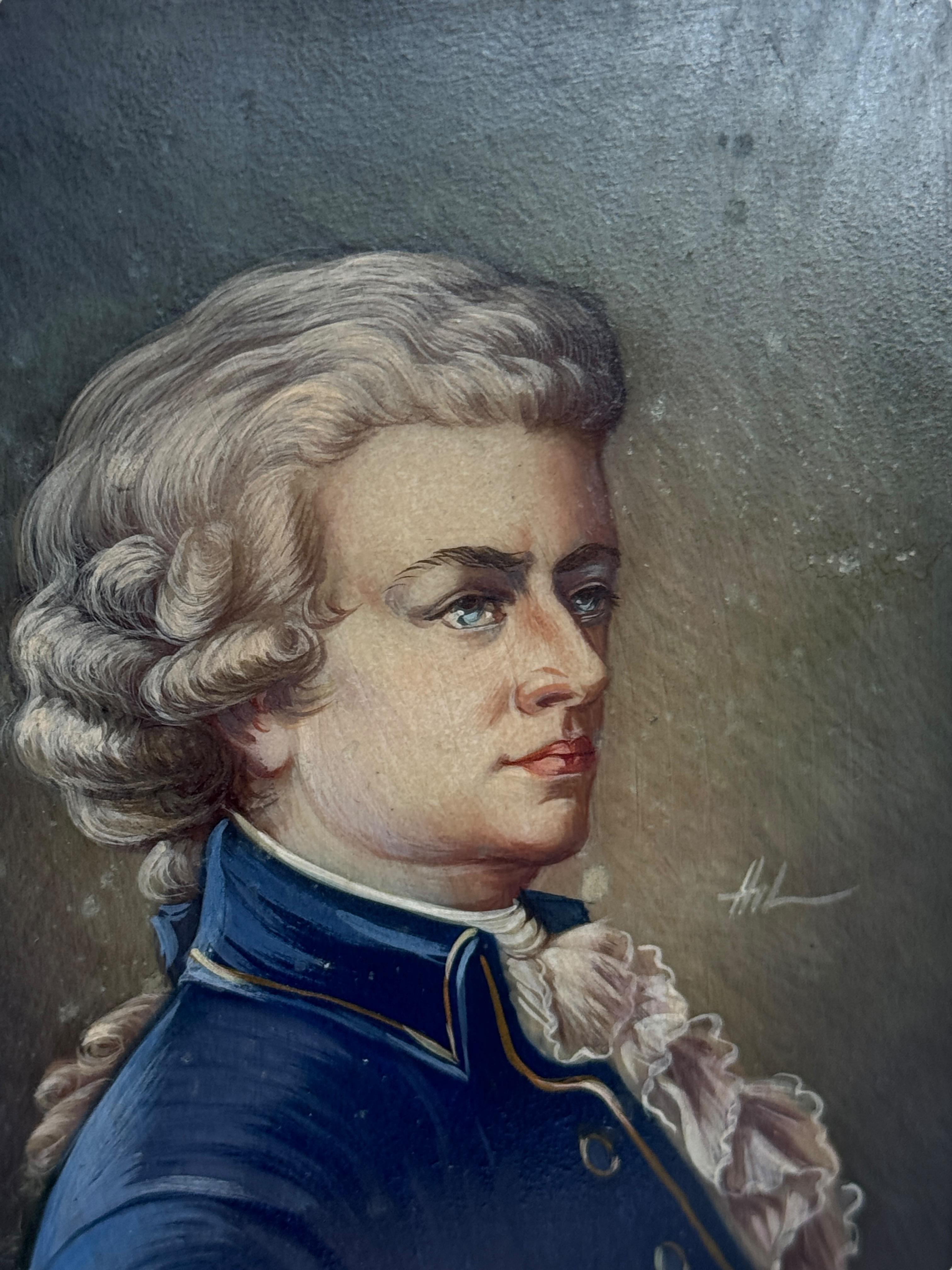 Gerahmte Mozart Miniature Portrait Gemälde Prof. A Mattei, Hand gemalt Vintage im Angebot 4