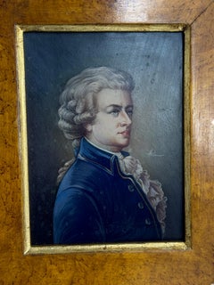 Gerahmte Mozart Miniature Portrait Gemälde Prof. A Mattei, Hand gemalt Vintage