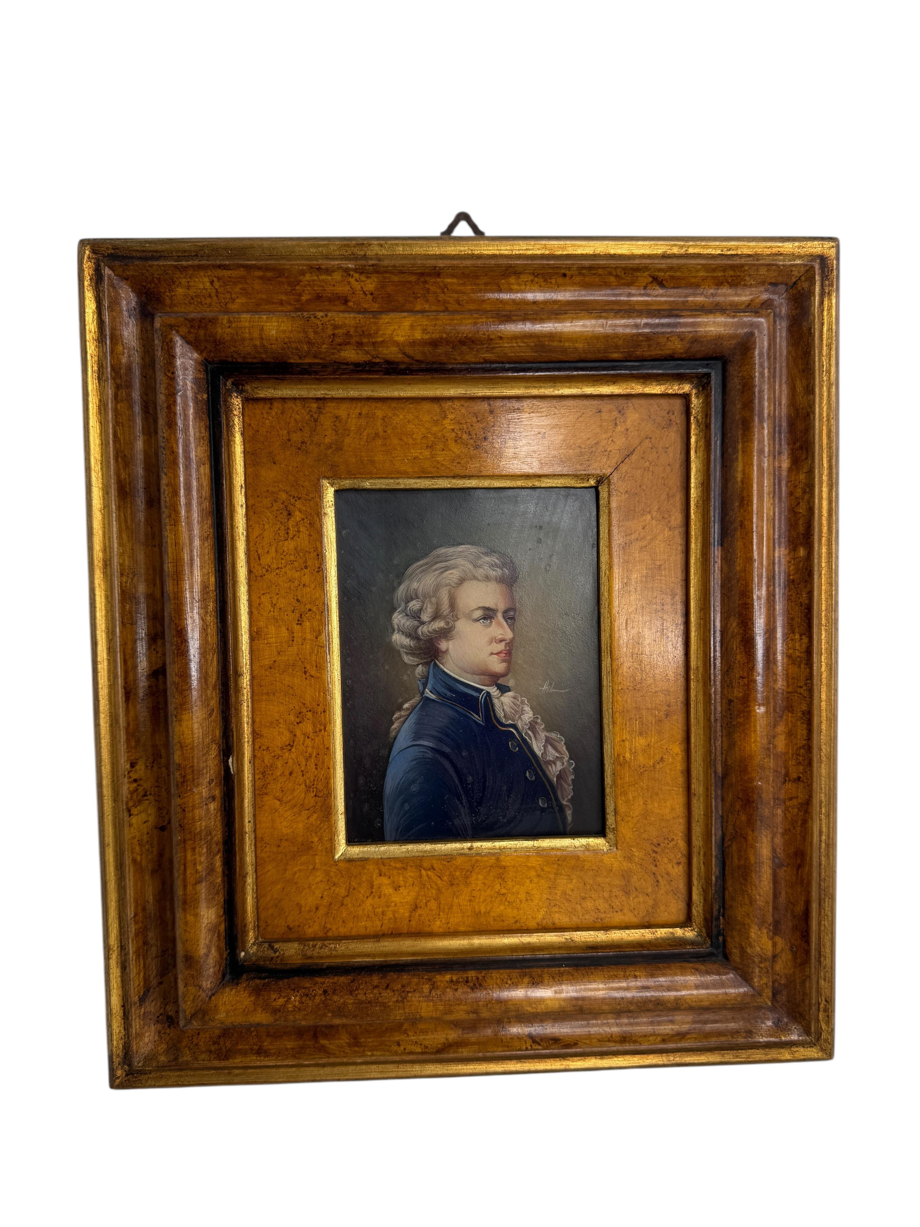 Framed Mozart Miniature Portrait Painting Prof. A Mattei, Hand painted Vintage