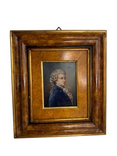 Framed Mozart Miniature Portrait Painting Prof. A Mattei, Hand painted Vintage