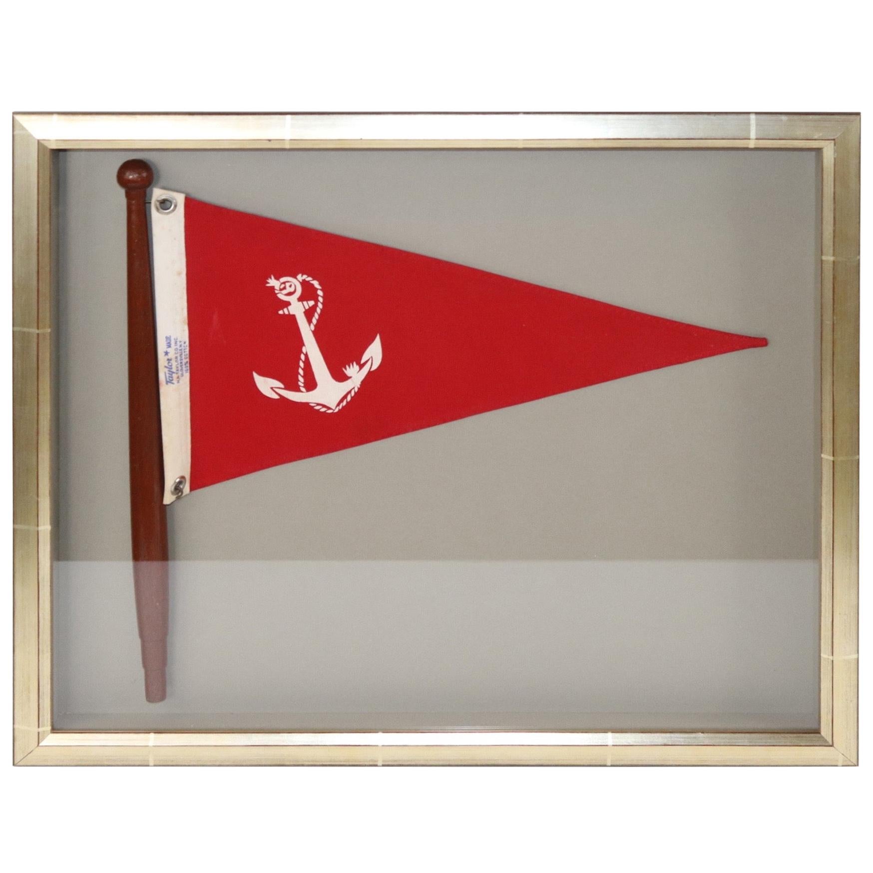 Framed Nautical Bow Pennant with Anchor For Sale