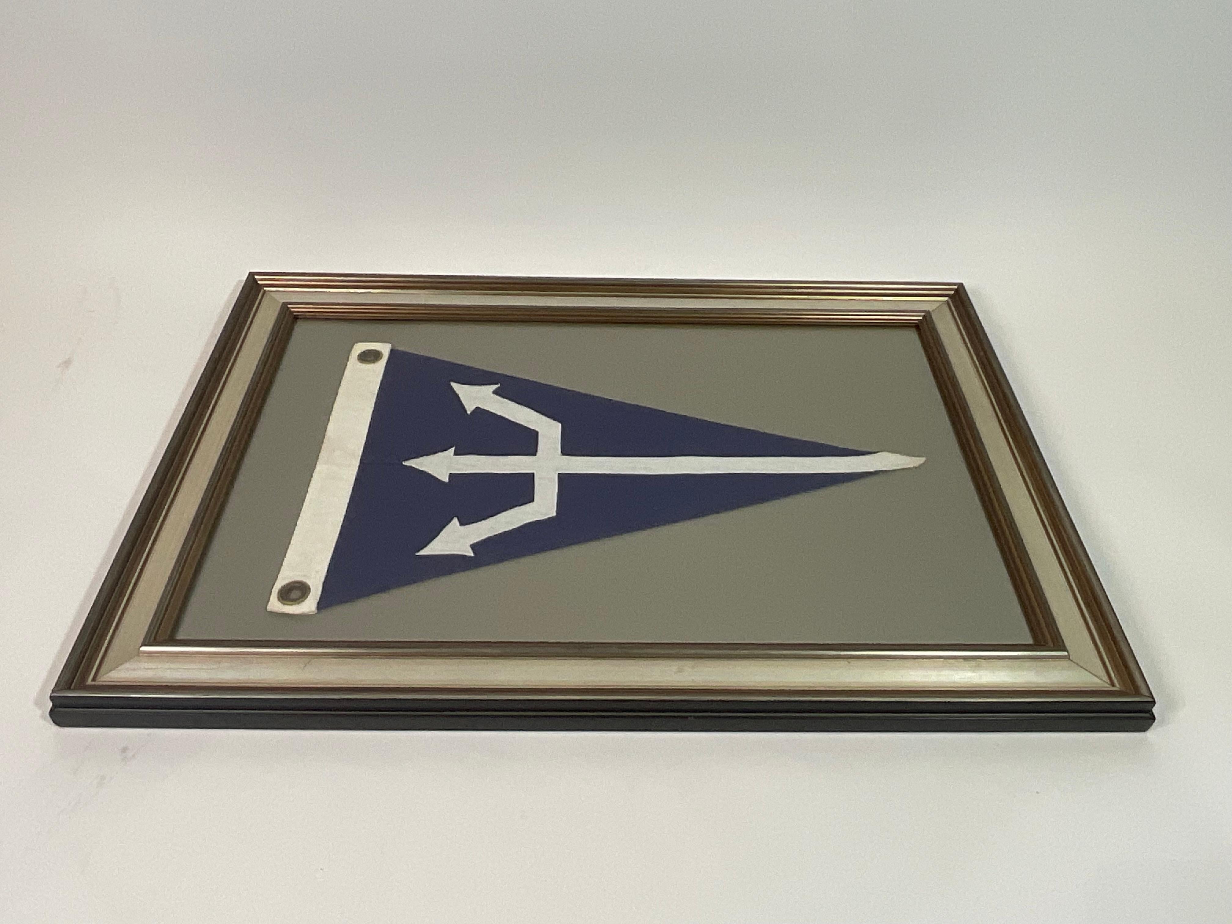 Framed Nautical Flag with Poseidon's Trident Algodón en venta