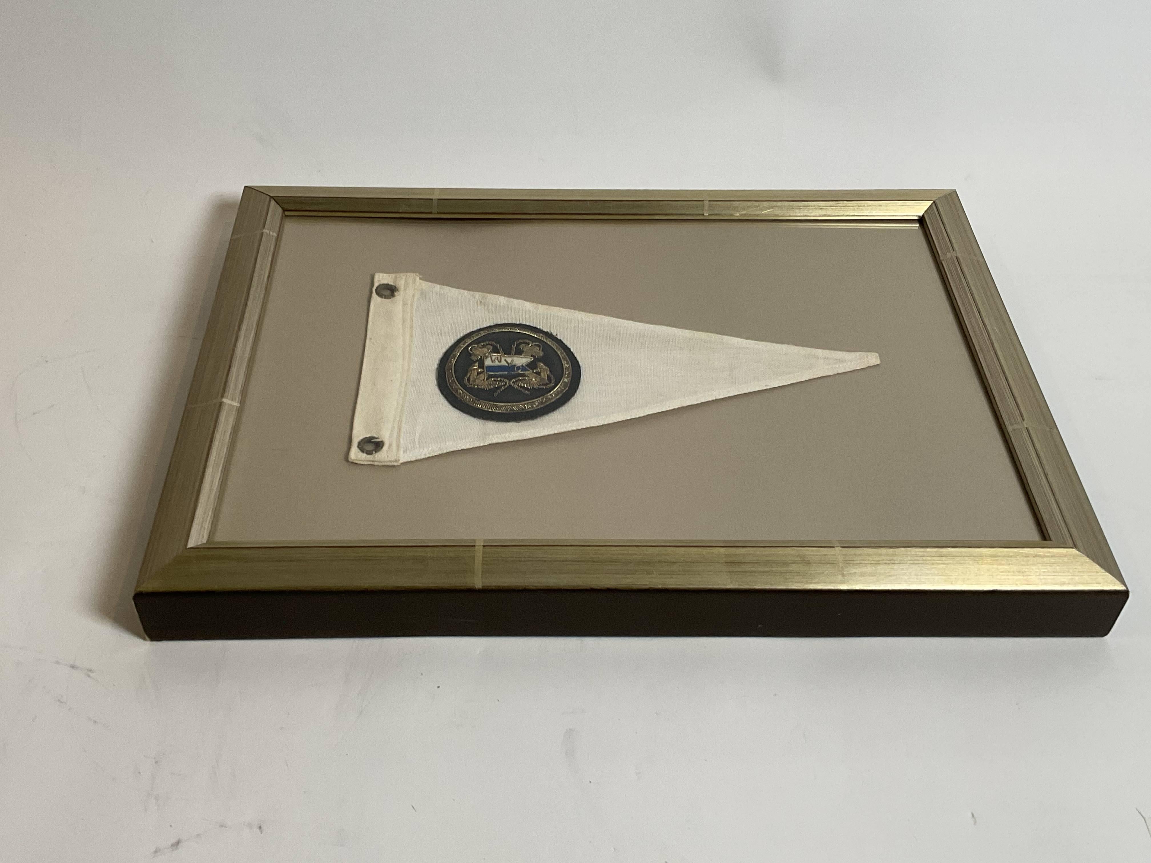 Mid-20th Century Framed Nautical Flag with Yacht Club Badge For Sale