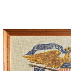 Framed Needlepoint Cross-Stitched American Eagle Signed E Pluribus Unum