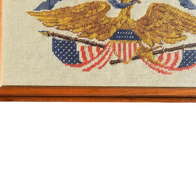 Framed Needlepoint Cross-Stitched American Eagle Signed E Pluribus Unum In Good Condition In Oklahoma City, OK