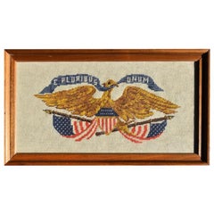 Retro Framed Needlepoint Cross-Stitched American Eagle Signed E Pluribus Unum