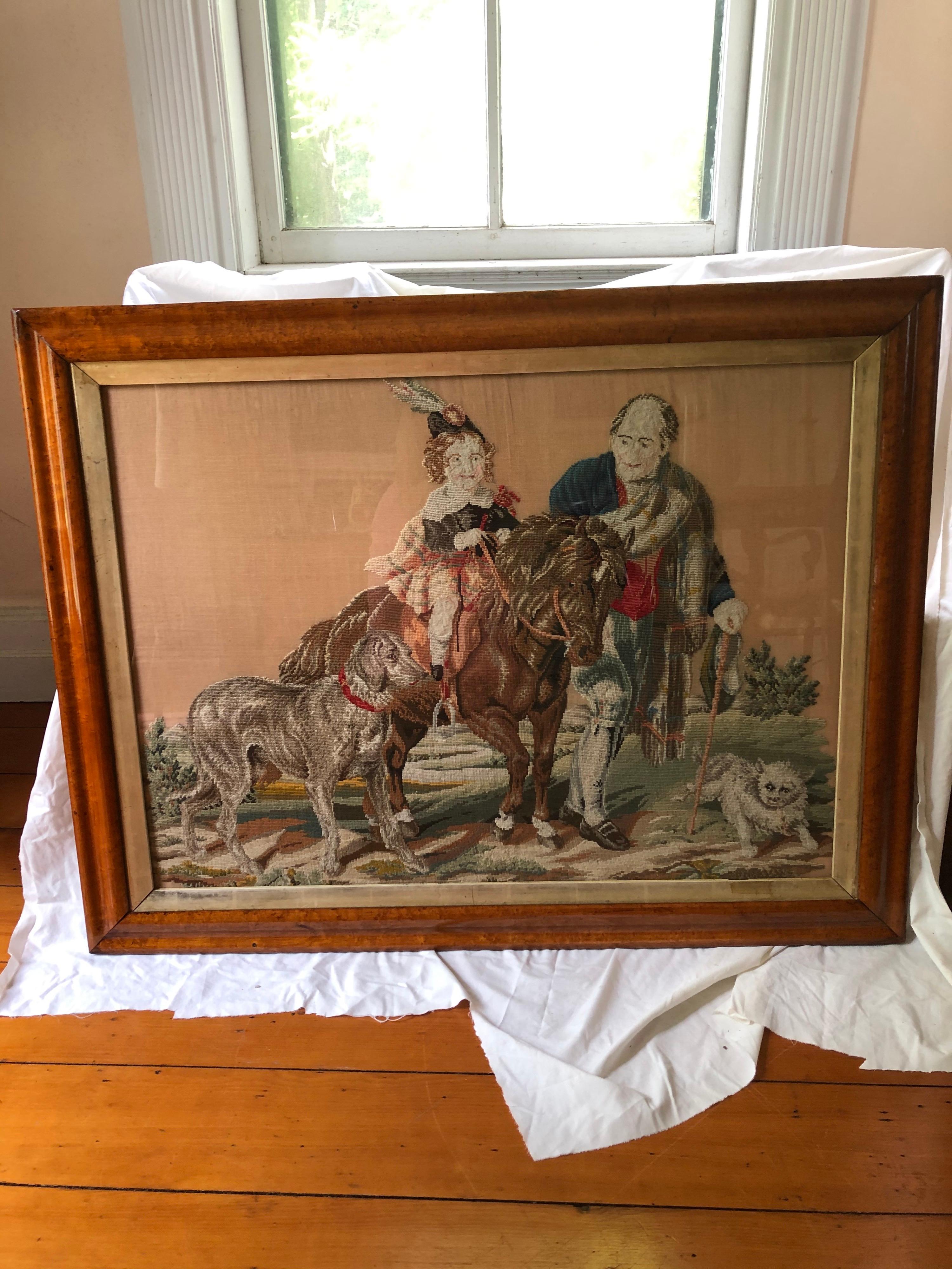 Victorian Prince Albert on His Pony Framed Needlepoint For Sale