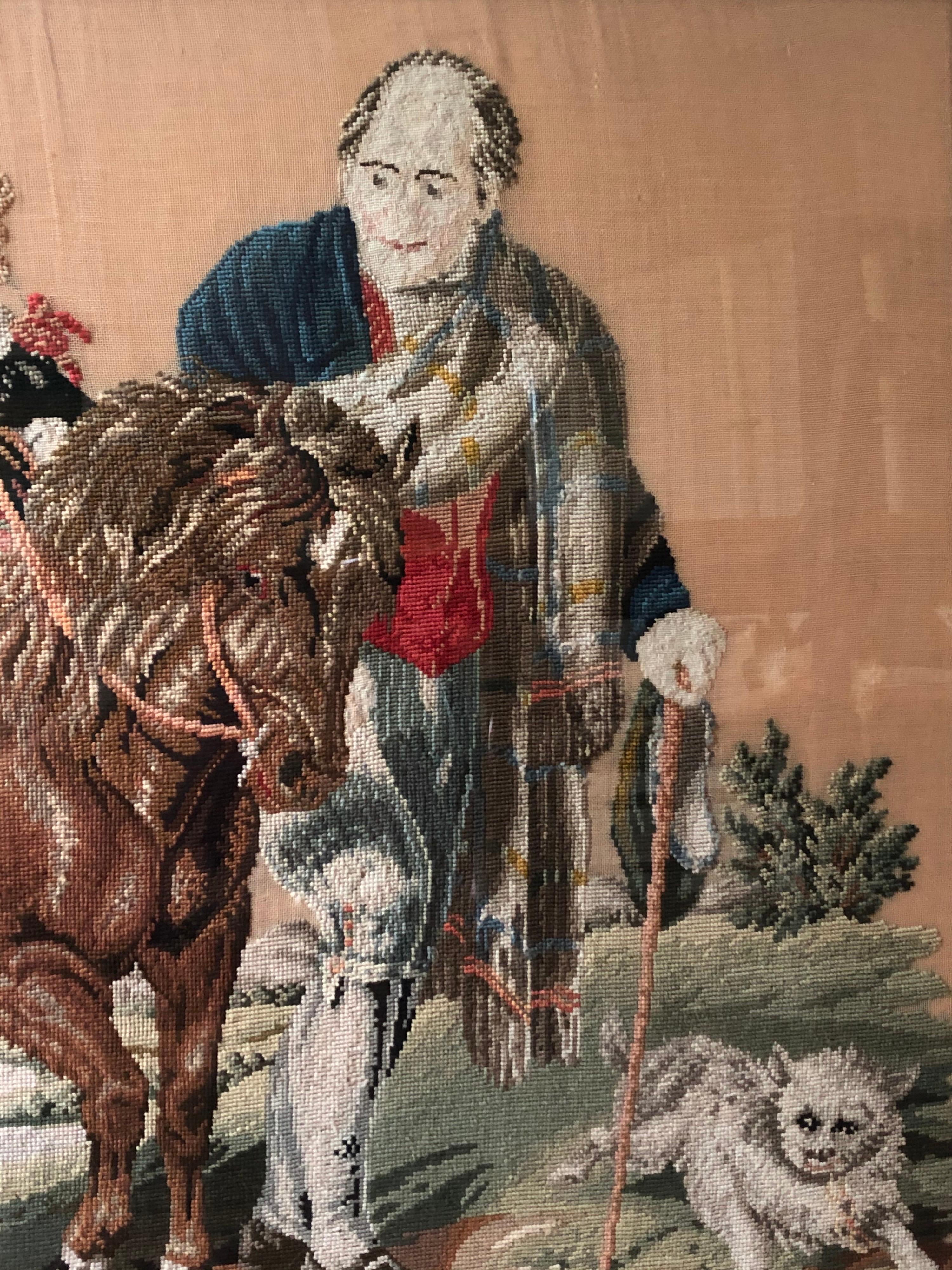 English Prince Albert on His Pony Framed Needlepoint For Sale