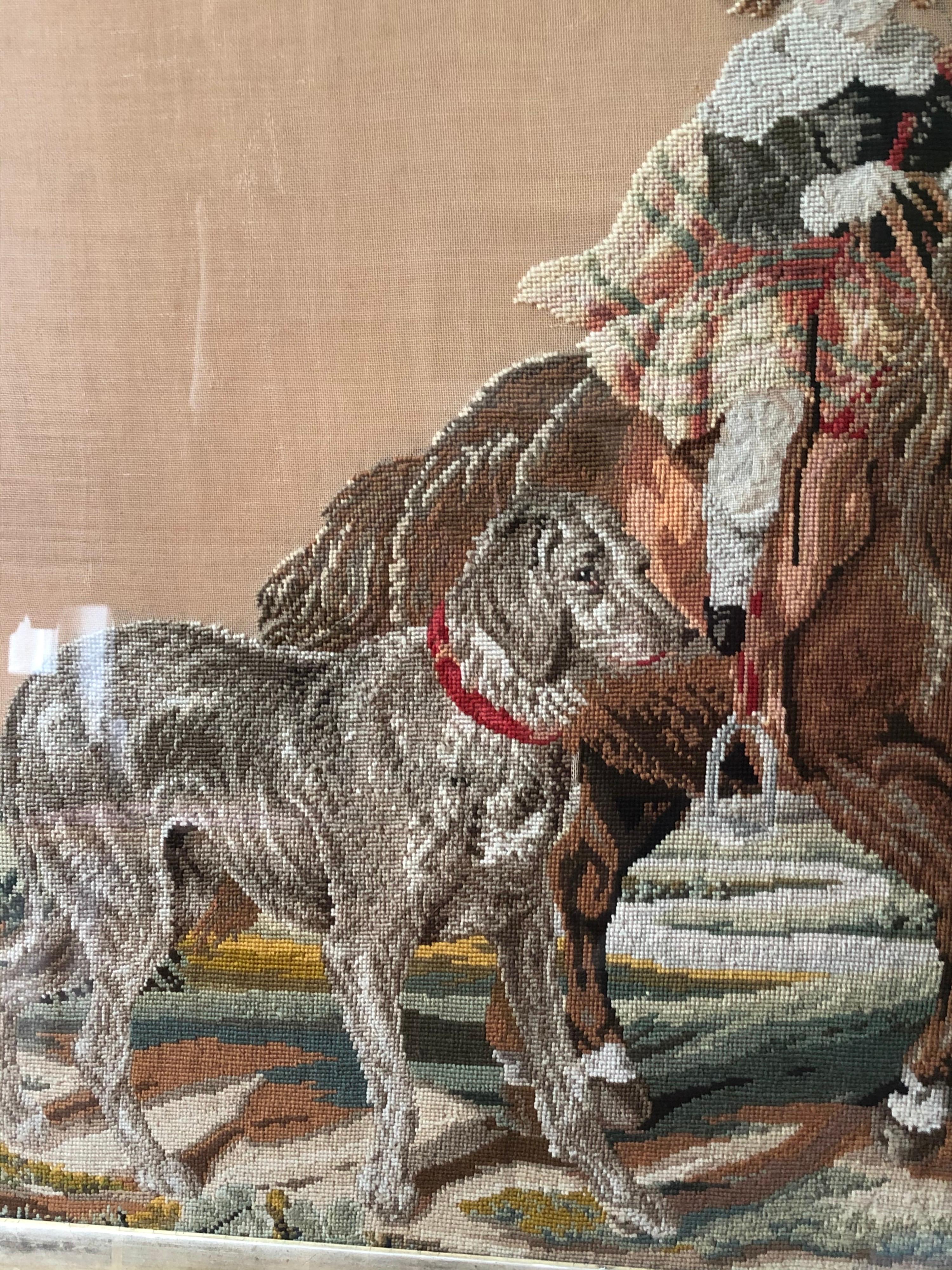 Needlework Prince Albert on His Pony Framed Needlepoint For Sale