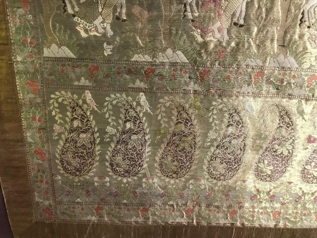 Hand-Woven Framed North Indian Rajasthani Handstitched Silk Wedding Tapestry Panel