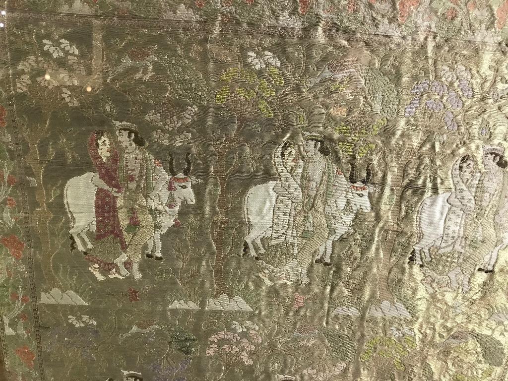 20th Century Framed North Indian Rajasthani Handstitched Silk Wedding Tapestry Panel