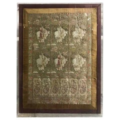 Antique Framed North Indian Rajasthani Handstitched Silk Wedding Tapestry Panel