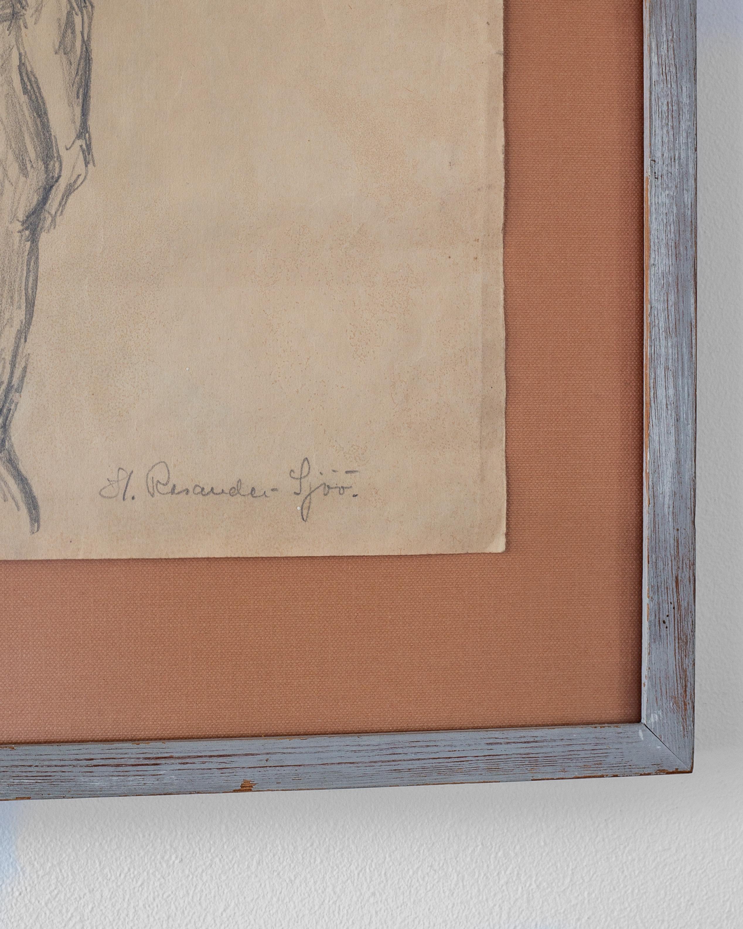Swedish Framed Nude Drawing Study by Harriet Rosander de Tourtchaninoff, 1940s, Sweden For Sale