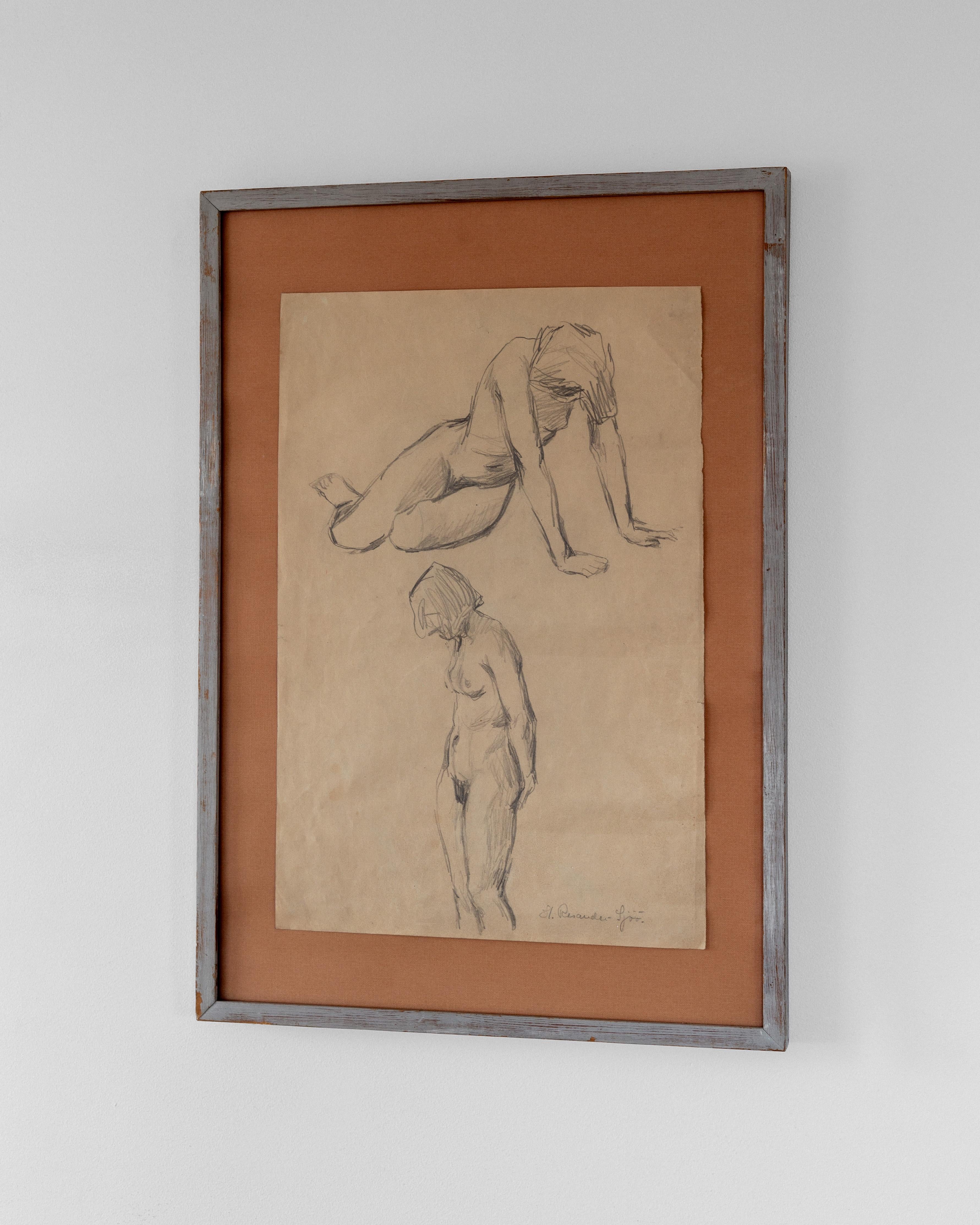 Framed Nude Drawing Study by Harriet Rosander de Tourtchaninoff, 1940s, Sweden In Good Condition For Sale In Stockholm, SE