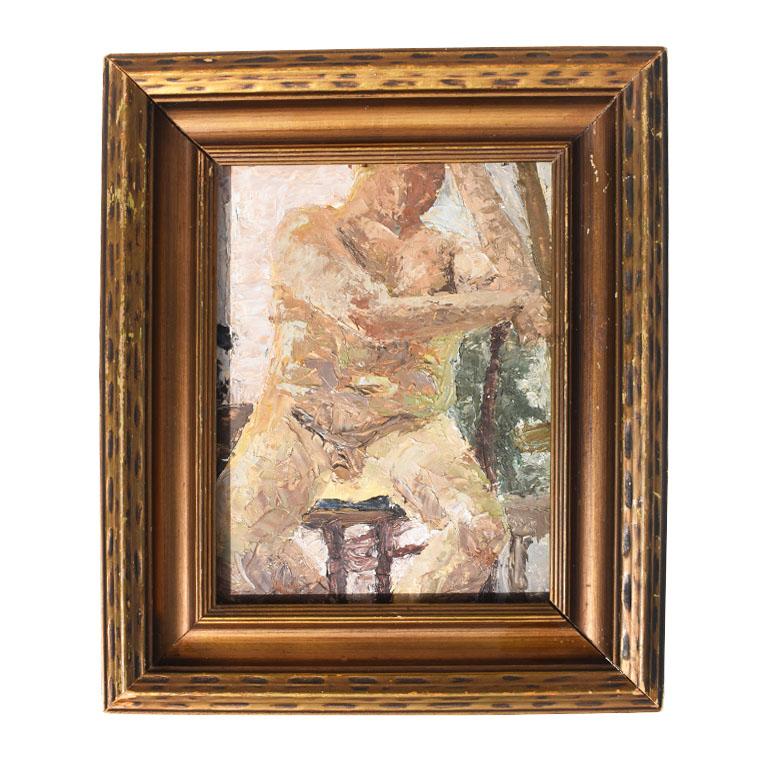 Expressionist Framed Nude Portrait Painting of a Man in Gilt Wood on Board Untitled For Sale