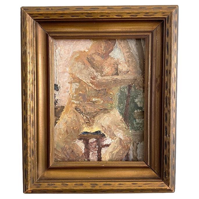 Framed Nude Portrait Painting of a Man in Gilt Wood on Board Untitled