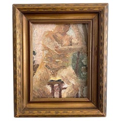 Vintage Framed Nude Portrait Painting of a Man in Gilt Wood on Board Untitled