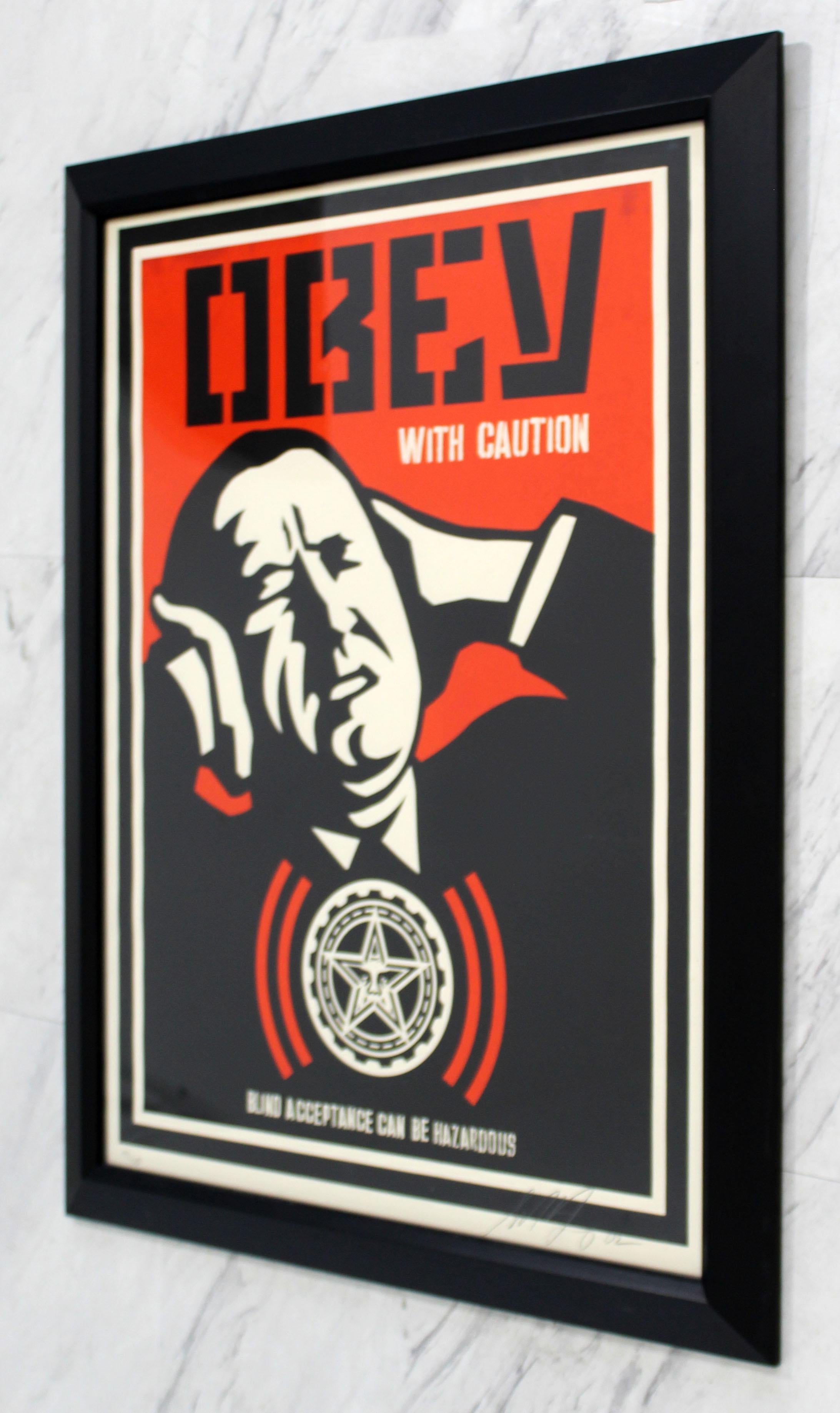 Framed Obey with Caution by Shepard Fairy Obey Giant Screenprint 73/250 In Good Condition In Keego Harbor, MI