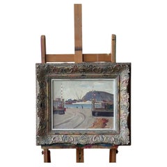 Framed Oil, Barcelona Port By Antoni Sala Herrero, Signed.