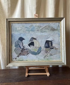 Framed Oil Landscape Of Working Women By Anders Jönsson, Signed.
