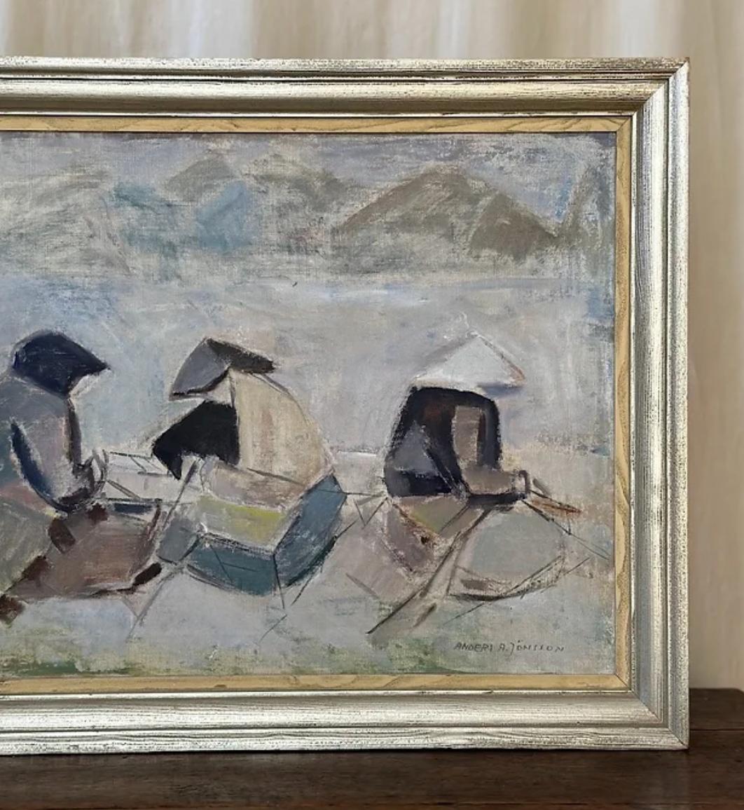 Framed Oil Landscape Of Working Women By Anders Jönsson, Signed. In Good Condition For Sale In London, England